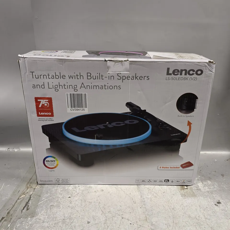 BOXED LENCO LS-50LEDBK V2 LED TURNTABLE WITH BUILT IN SPEAKERS 