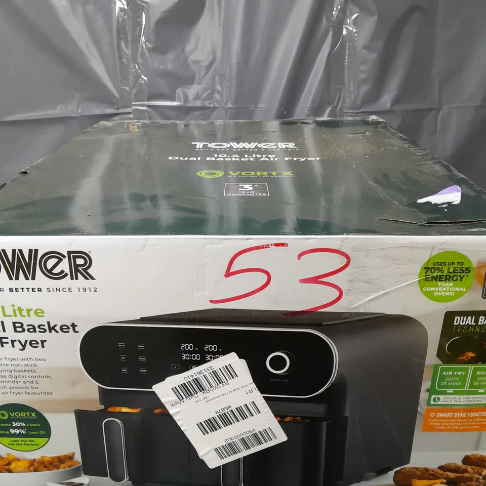 BOXED TOWER 10.4L VORTX DUAL BASKET AIR FRYER