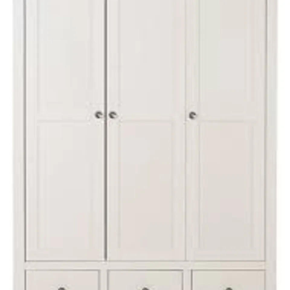 BOXED HANNA CREAM/OAK-EFFECT 3-DOOR 3-DRAWER WARDROBE (3 BOXES)