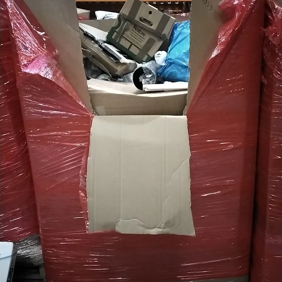 PALLET OF HOUSEHOLD ITEMS TO INCLUDE FRUIT JUICER,AIR PURIFIER,WARDROBE, HINGED ELEVATED TOILET SEAT, FOAM ROLLER AND OTHER ASSORTED ITEMS...
