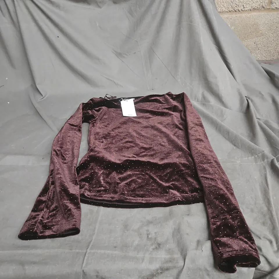 MANGO VELVET LONG-SLEEVE TOP – BURGUNDY, XS