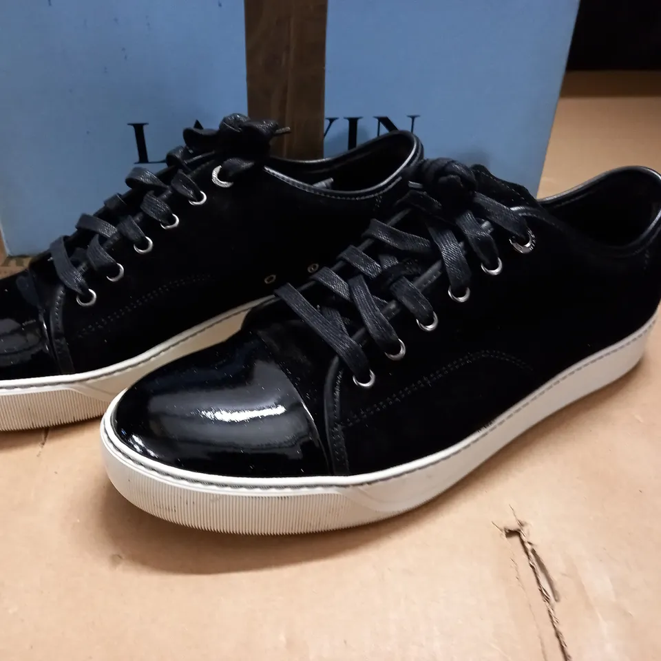 BOXED PAIR OF LANVIN LO TOP BASKET SNEAKERS IN BLACK - SIZE 8