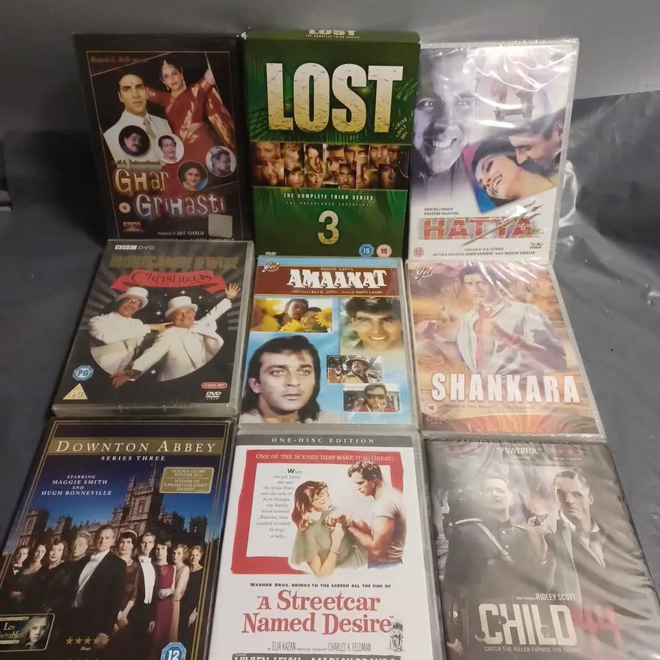 APPROXIMATELY 15 ASSORTED DVDS INCLUDE - HATYA , LOST 3 , SHANKARA ETC