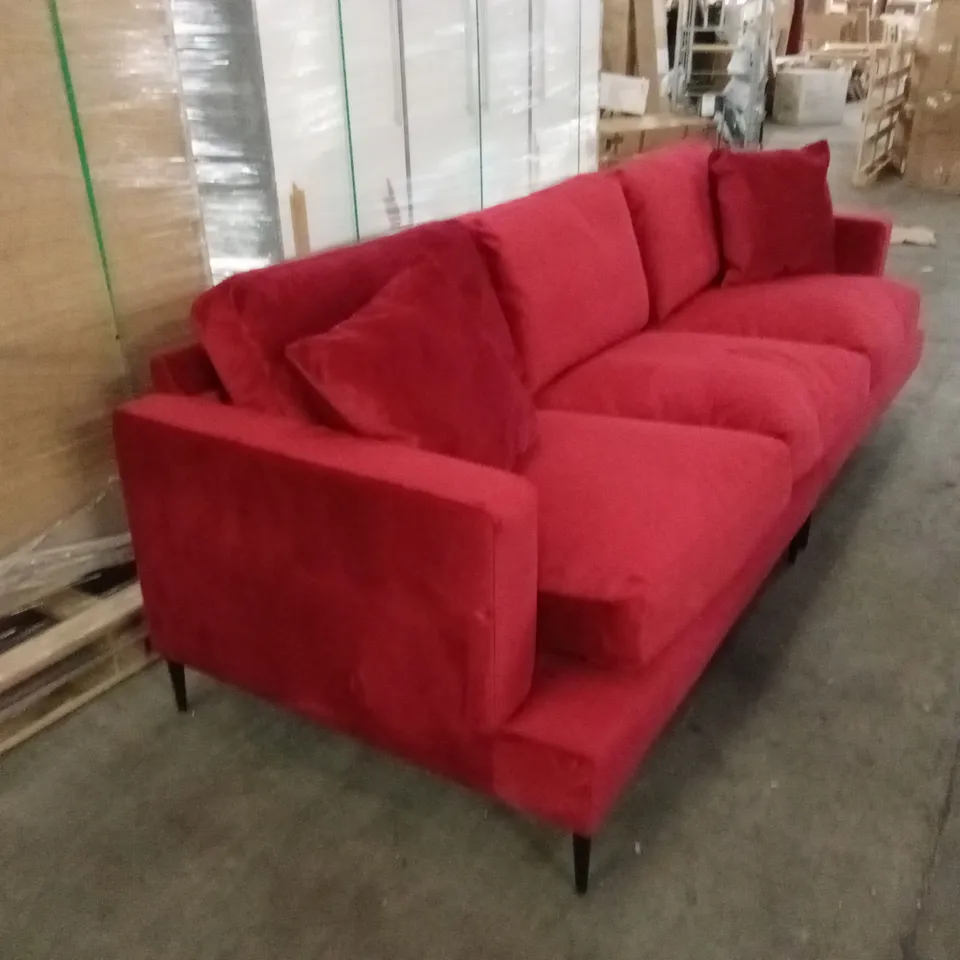 DESIGNER 4 SEATER VELVET SOFA - WINE