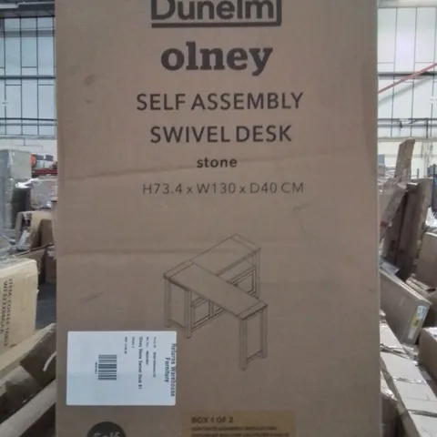 BOXED DENELM OLNEY SELF ASSEMBLY SWIVEL DESK -STONE- [2 BOXES]