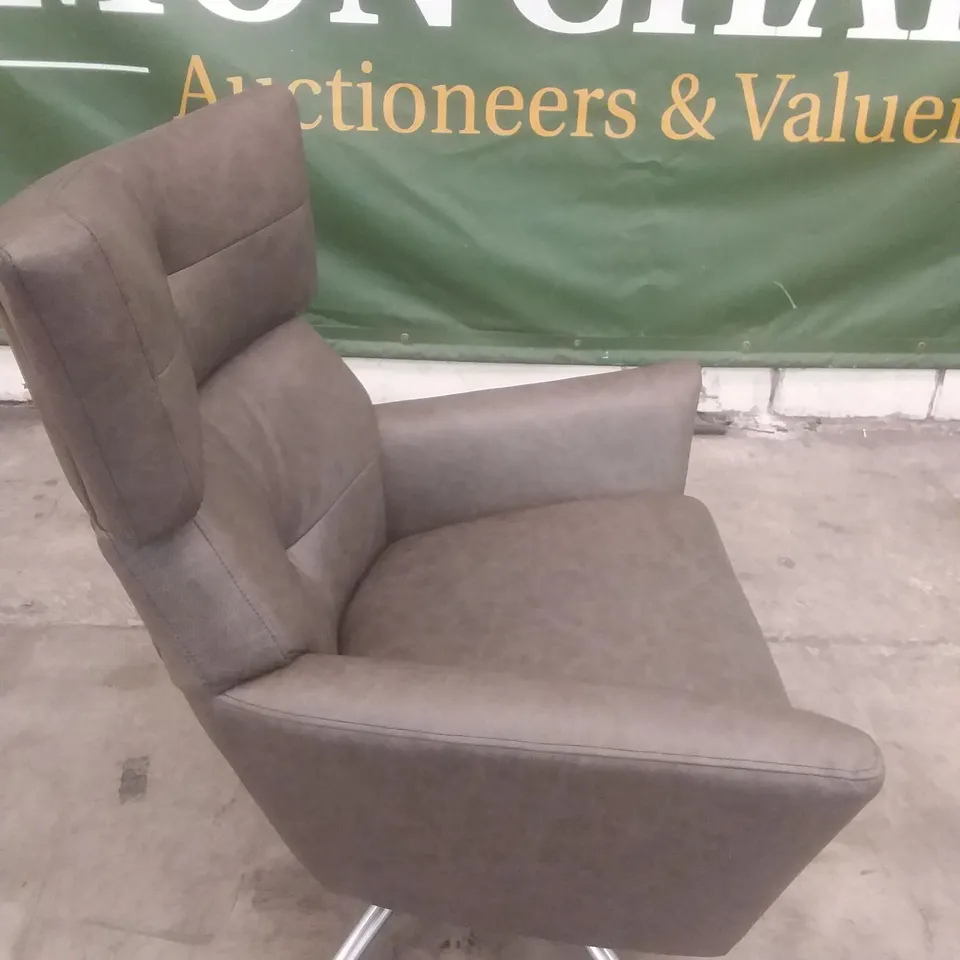 QUALITY BRITISH DESIGNER LOUNGE CO. JACOB SWIVEL CHAIR GREY LEATHER