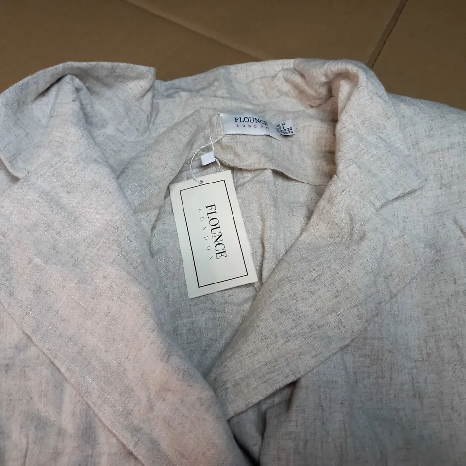 FLOUNGE LOUNGE CROPPED BLAZER IN NETURAL LINEN CO-ORD - SIZE 10