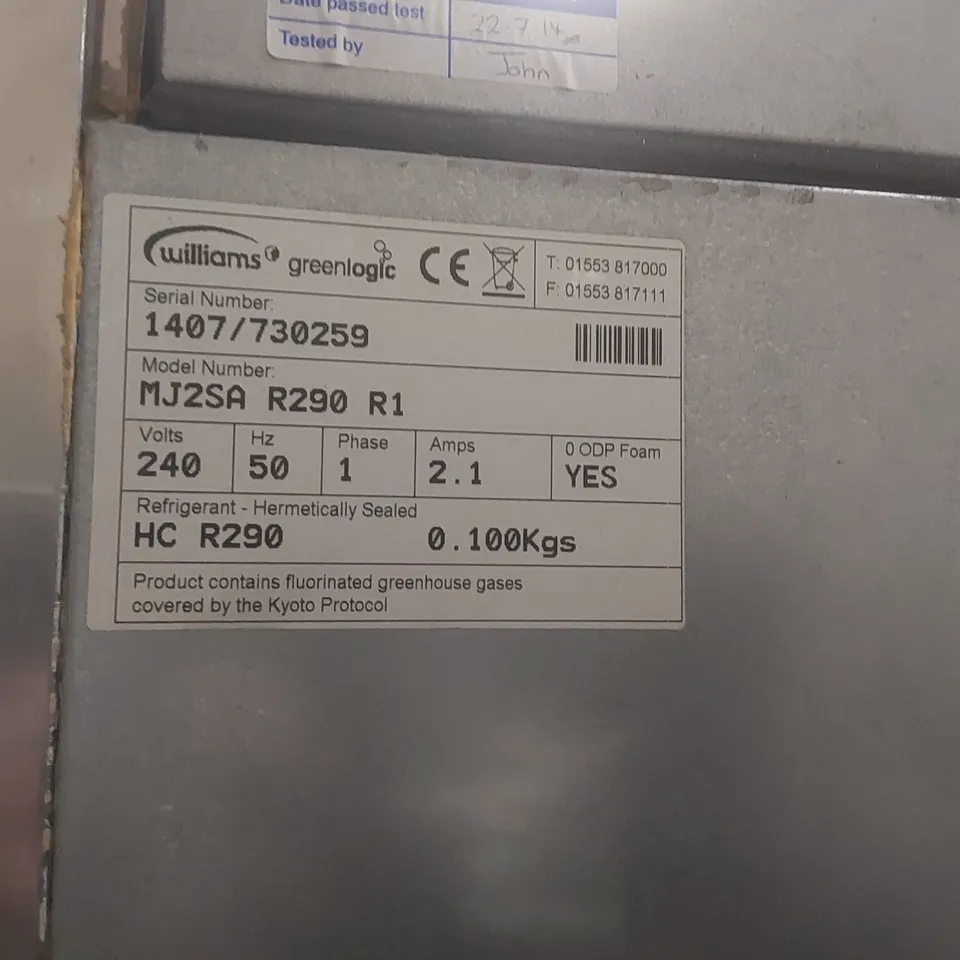 WILLIAMS MJ2SA R290 R1 COMMERCIAL 2 DOOR FRIDGE