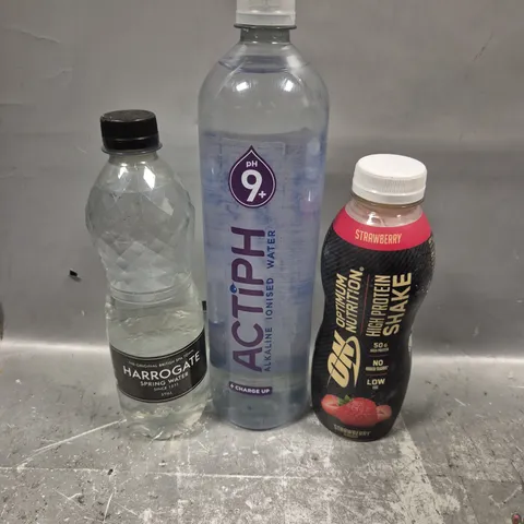 APPROXIMATELY 8 ASSORTED DRINKING PRODUCTS TO INCLUDE IONISED WATER, PROTEIN SHAKE, SPRING WATER ETC 