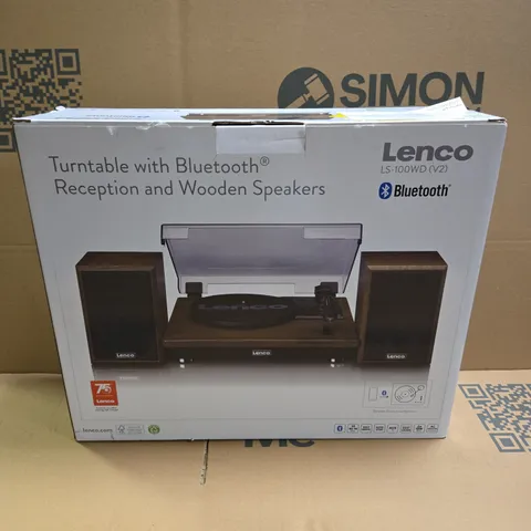 BOXED LENCO LS-100WD BELT DRIVE TURNTABLE WITH WOODEN SPEAKERS