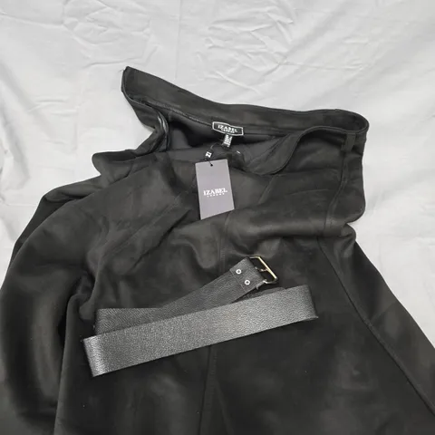 IZABEL LONDON BLACK BELTED MID SKIRT - 8