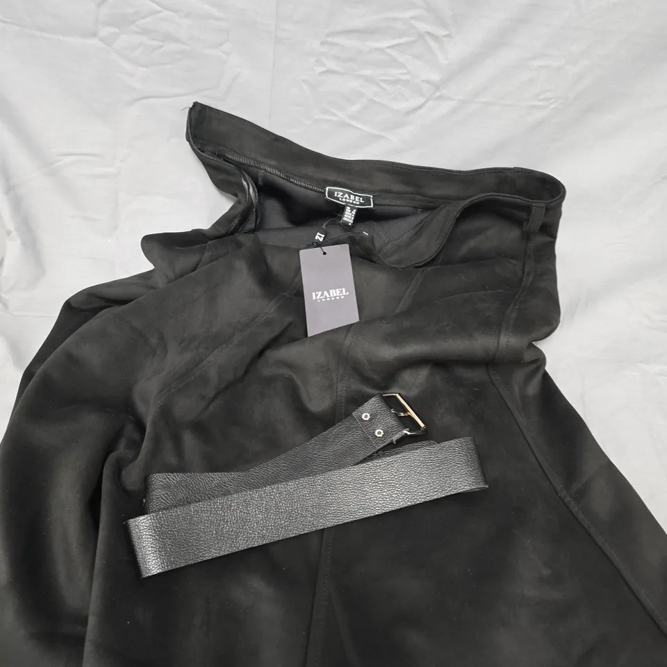 IZABEL LONDON BLACK BELTED MID SKIRT - 8