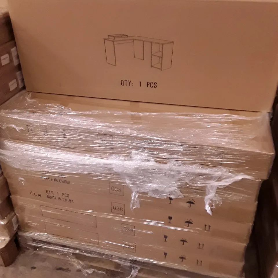 PALLET CONTAINING 13 BOXED L-SHAPED DESKS