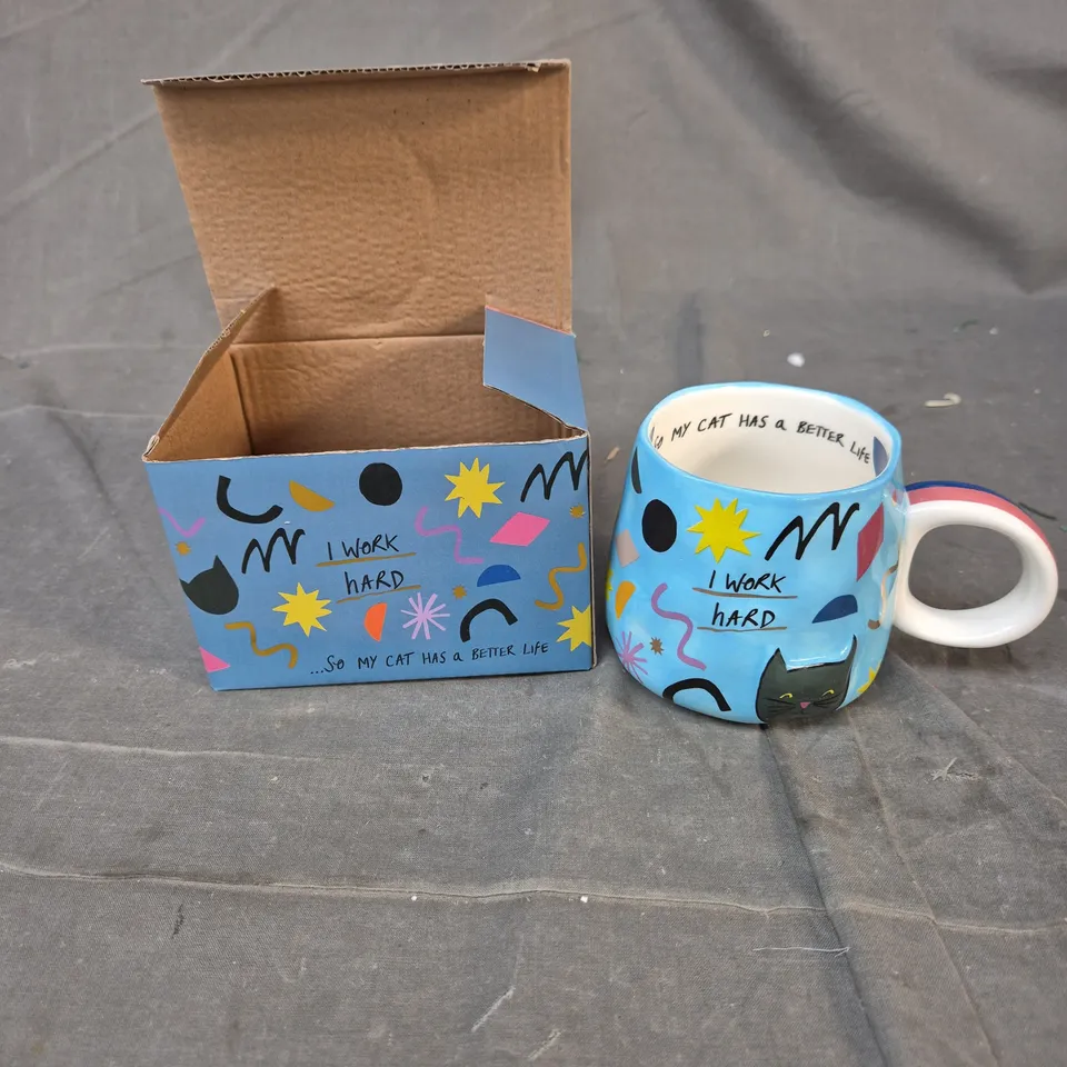 SMALL TALK CUP MUG BY HOUSE OF DISASTER – CERAMIC BLUE NOVELTY CAT CUP