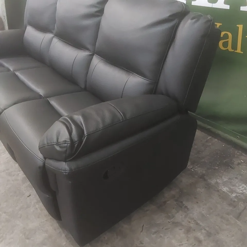 DESIGNER ALBION 3 SEATER MANUAL RECLINER FAUX LEATHER UPHOLSTERED SOFA - BLACK