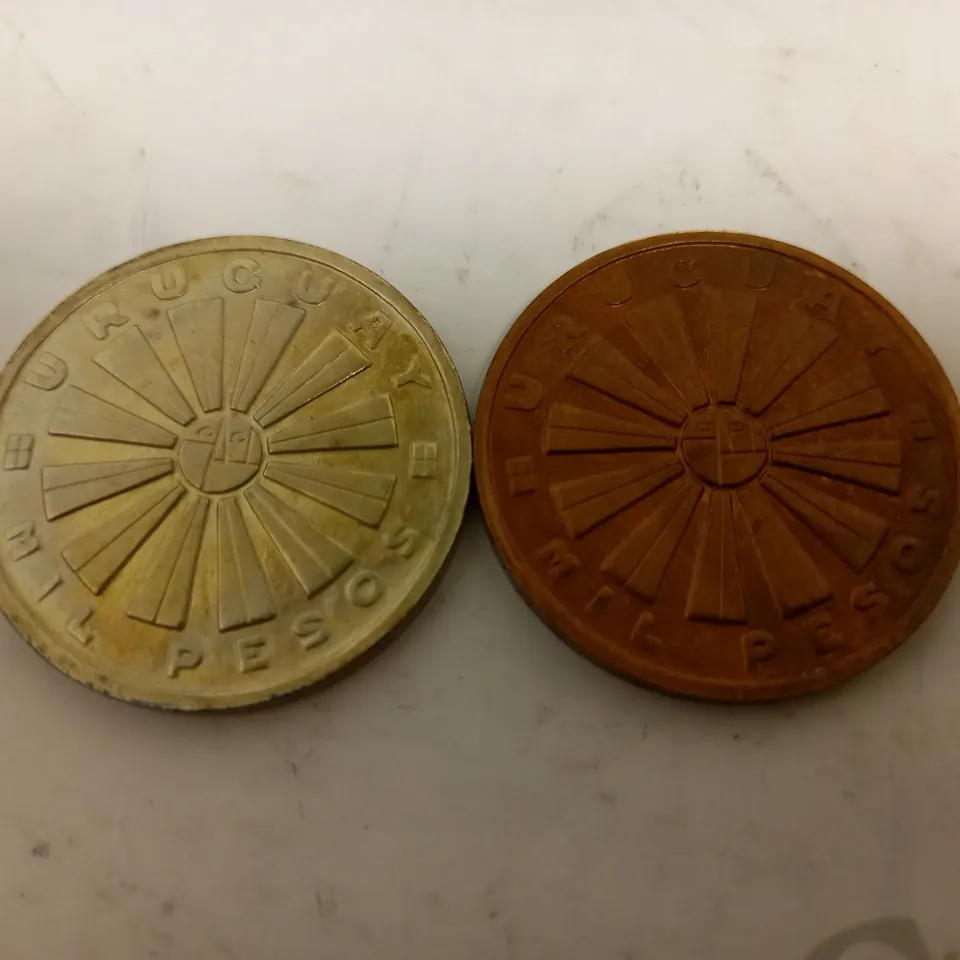 PAIR OF URUGUARY MIL PESOS 1969 COINS