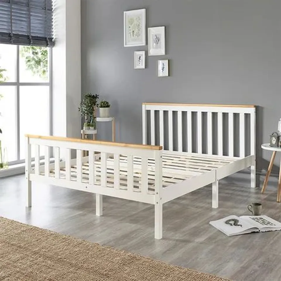 BOXED DESIGNER AADI SOLID WOOD BED FRAME DOUBLE - CARAMEL