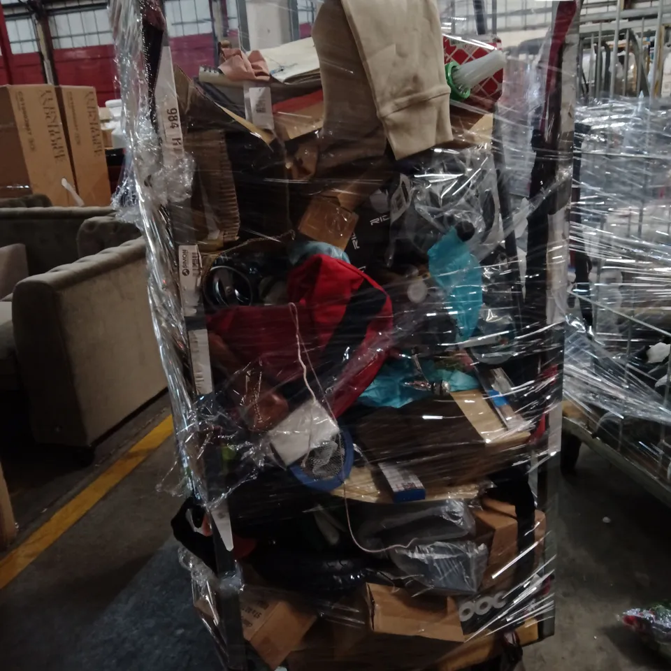 CAGE OF ASSORTED ITEMS TO INCLUDE;CAT TOY,COAT HANGERS,CLOTHES,TILL ROLL,WHEELS FOR WHEELBARROW, CURTAIN BLINDS,ETC