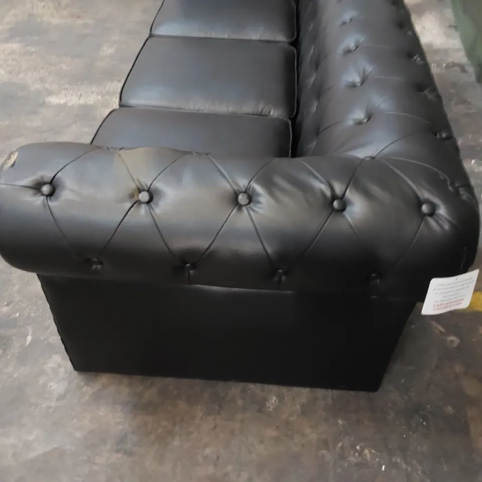 ALESTE 3-SEATER CHESTERFIELD VEGAN LEATHER SOFA - BLACK