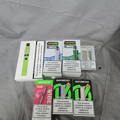 APPROXIMATELY 15 ASSORTED E-CIG PRODUCTS AND ACCESSORIES TO INCLUDE VOOPOO, VAPORESSO, GOTEK ETC 