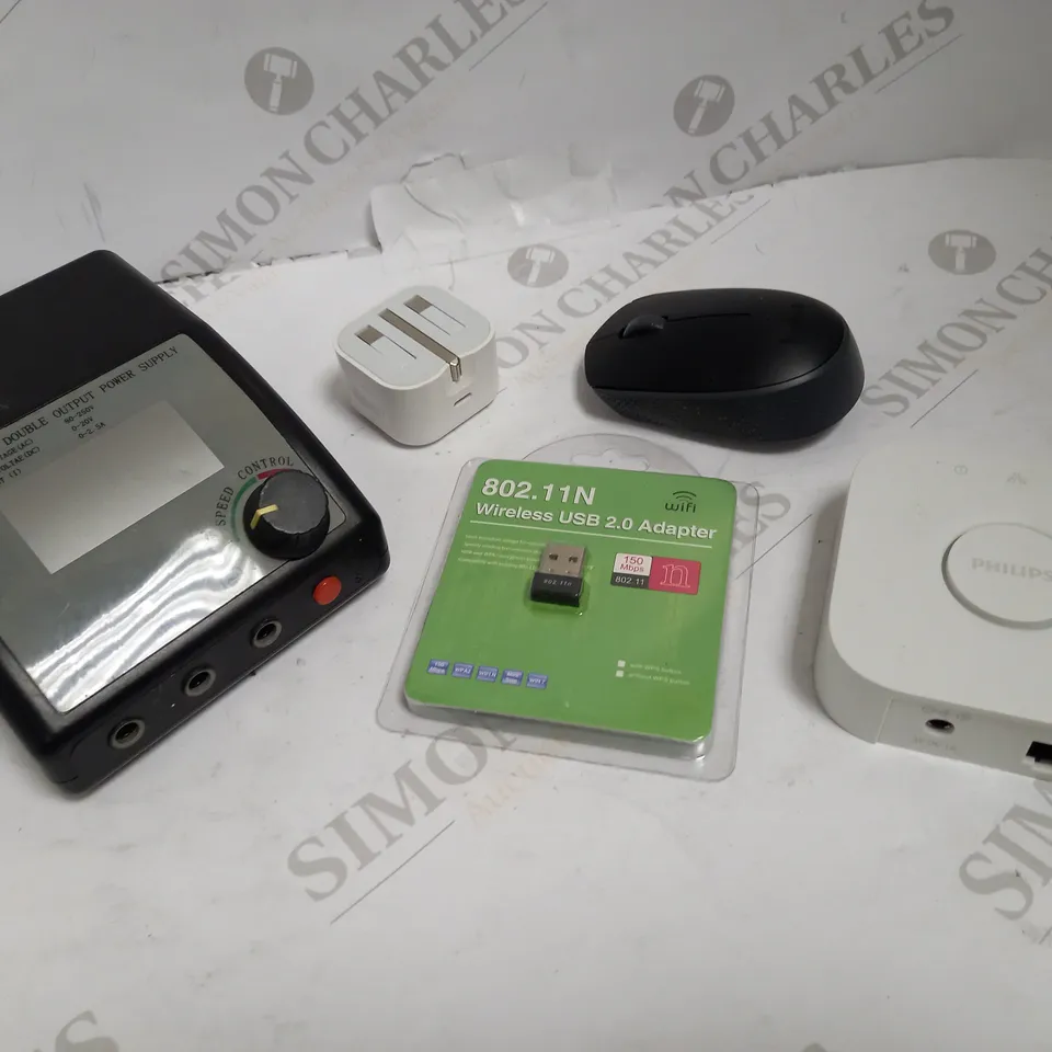 LOT OF APPROXIMATELY 15 ASSORTED ELECTRICAL ITEMS, TO INCLUDE MOUSE, POWER SUPPLY UNIT, ETC