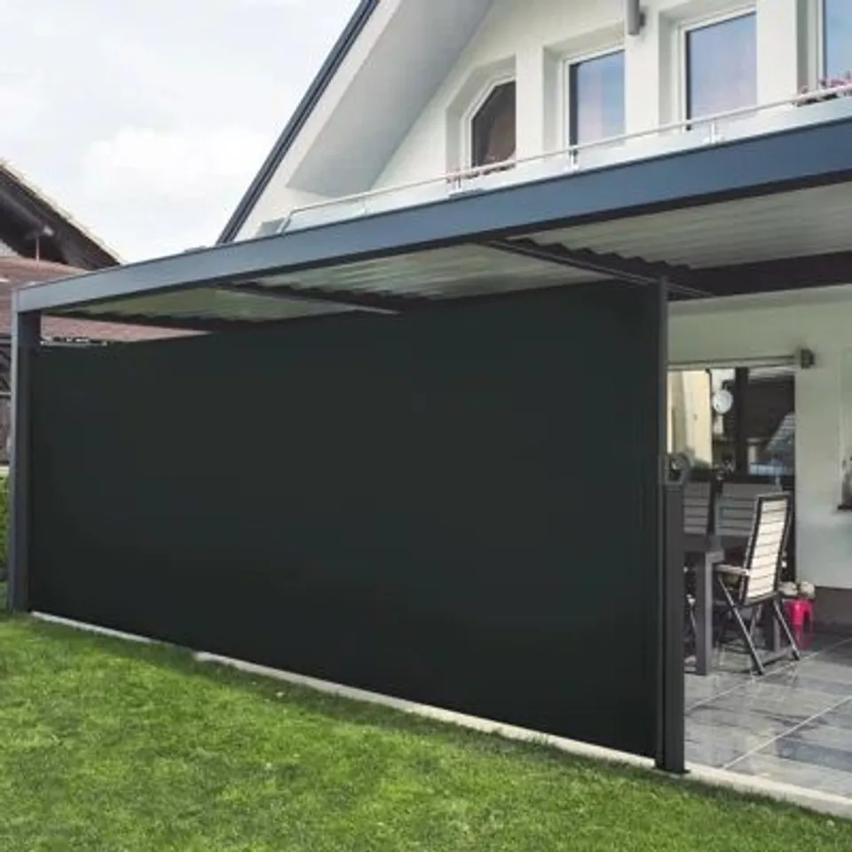 BOXED POLYESTER COVER RETRACTABLE PATIO AWNING - BLACK (1 BOX)