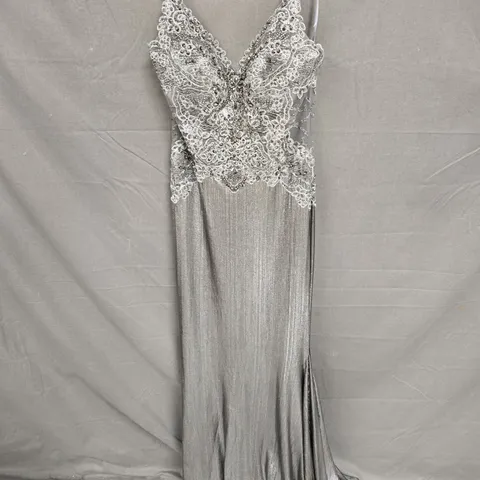 WOMENS SILVER SEQUIN AND LACE DRESS - SIZE 8