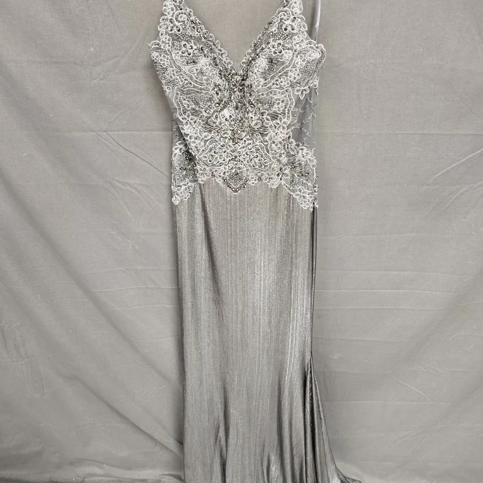 WOMENS SILVER SEQUIN AND LACE DRESS - SIZE 8
