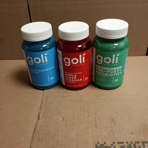 3 X GOLI NUTRITION ITEMS TO INCLUDE PRE/POST/PRO BIOTICS, APPLE CIDER VINEGAR ETC