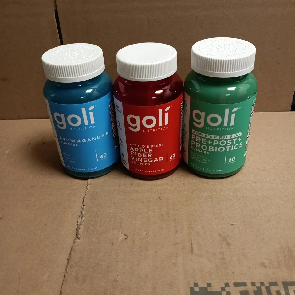 3 X GOLI NUTRITION ITEMS TO INCLUDE PRE/POST/PRO BIOTICS, APPLE CIDER VINEGAR ETC