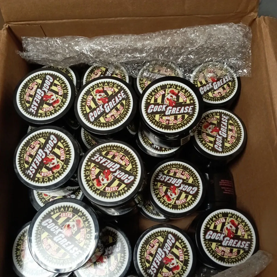 APPROXIMATELY 40 COCK GREASE EXTRA SLICK HAIR POMADES 