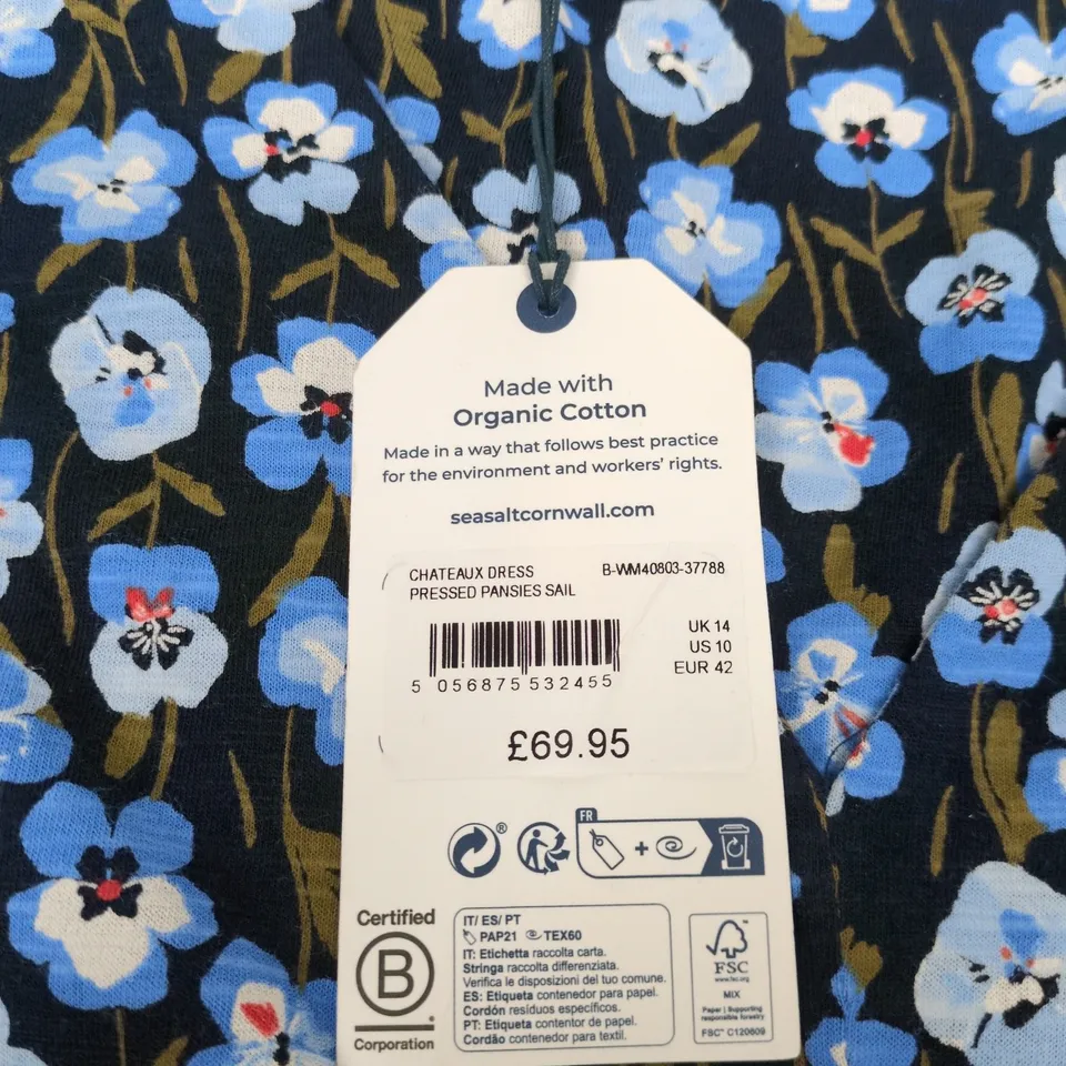 SEASALT CORNWALL WOMEN'S FLORAL DRESS, UK 14 (EU 42, US 10) MADE WITH ORGANIC COTTON