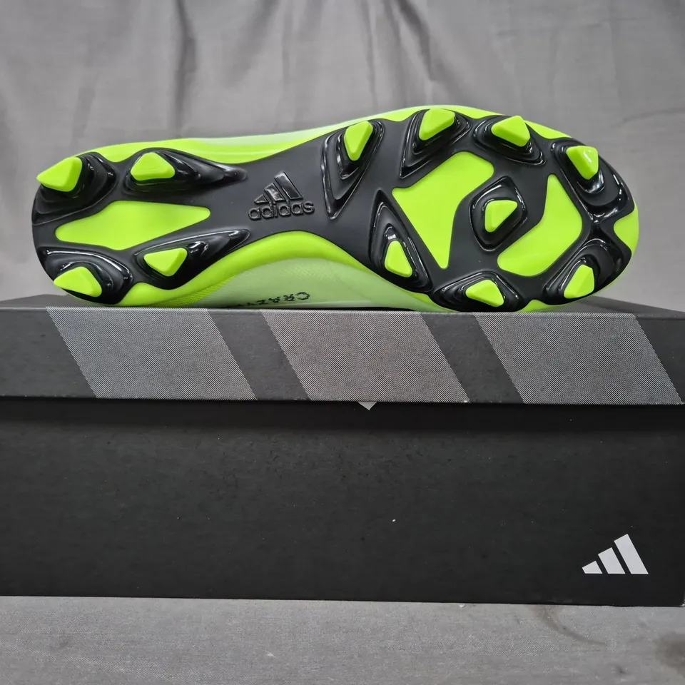 BOXED PAIR OF ADIDAS X CRAZYFAST.4 FOOTBALL BOOTS IN LIME/WHITE/BLACK UK SIZE 6.5