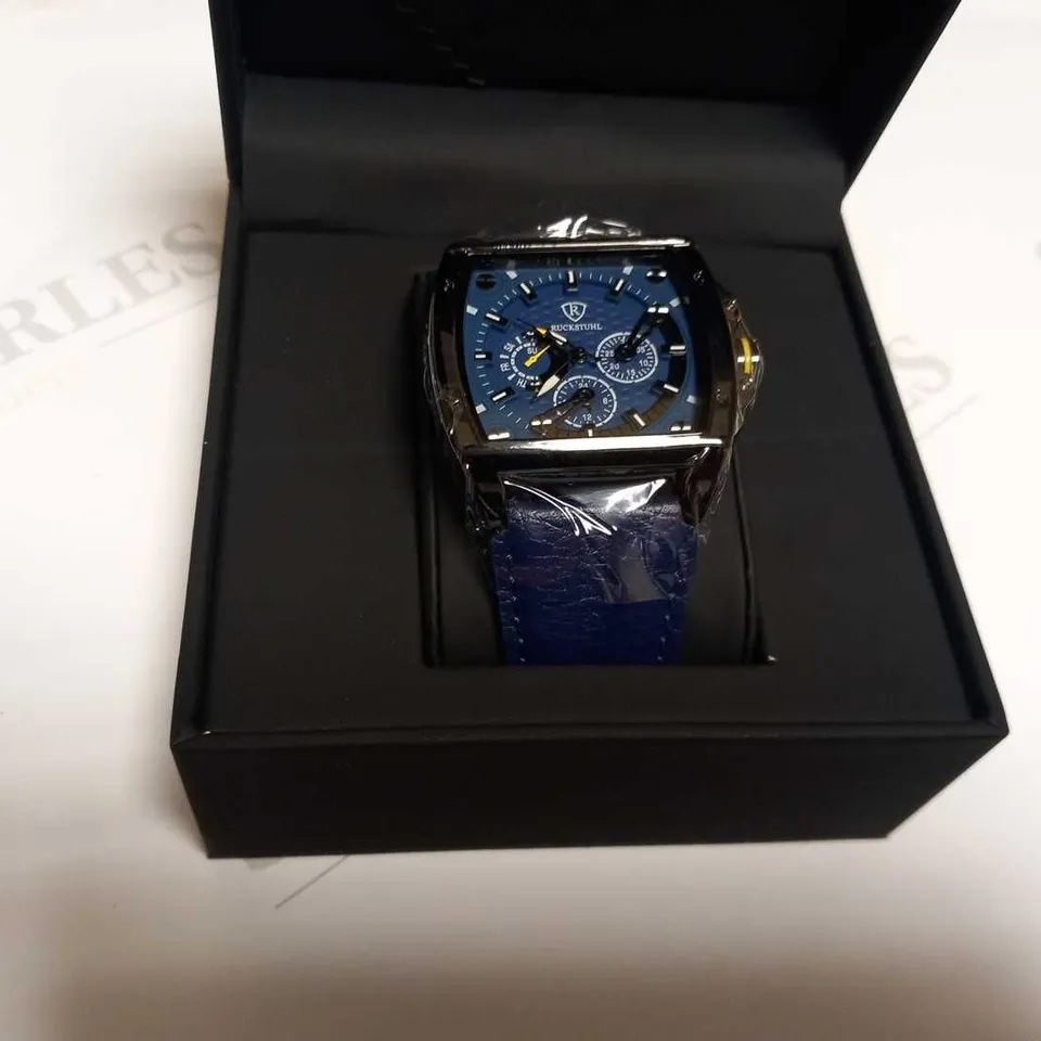 MEN’S RUCKSTUHL R300 CHRONOGRAPH WATCH – BLUE MULTI FUNCTION DIAL – 3ATM WATER RESISTANT – GENUINE LEATHER STRAP