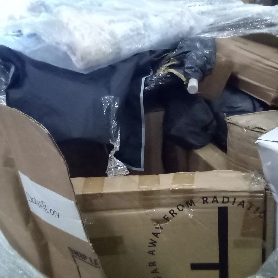 PALLET OF ASSORTED ITEMS INCLUDING INTELLIGENT FAN LIGHT, BLISSWOOD OFFICE CHAIR, 3D WALL PANELS, CLOTH DRYING RACK 