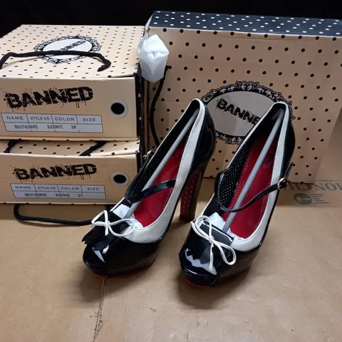 LOT OF 3 BOXED PAIRS OF BANNED HEELED SHOES - VARIOUS SIZES