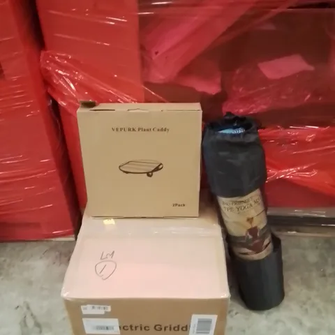 PALLET OF ASSORTED HOUSEHOLD GOODS AND PRODUCTS TO INCLUDE;ELECTRIC GRIDDLE,YOGA MAT,PLANT CADDY