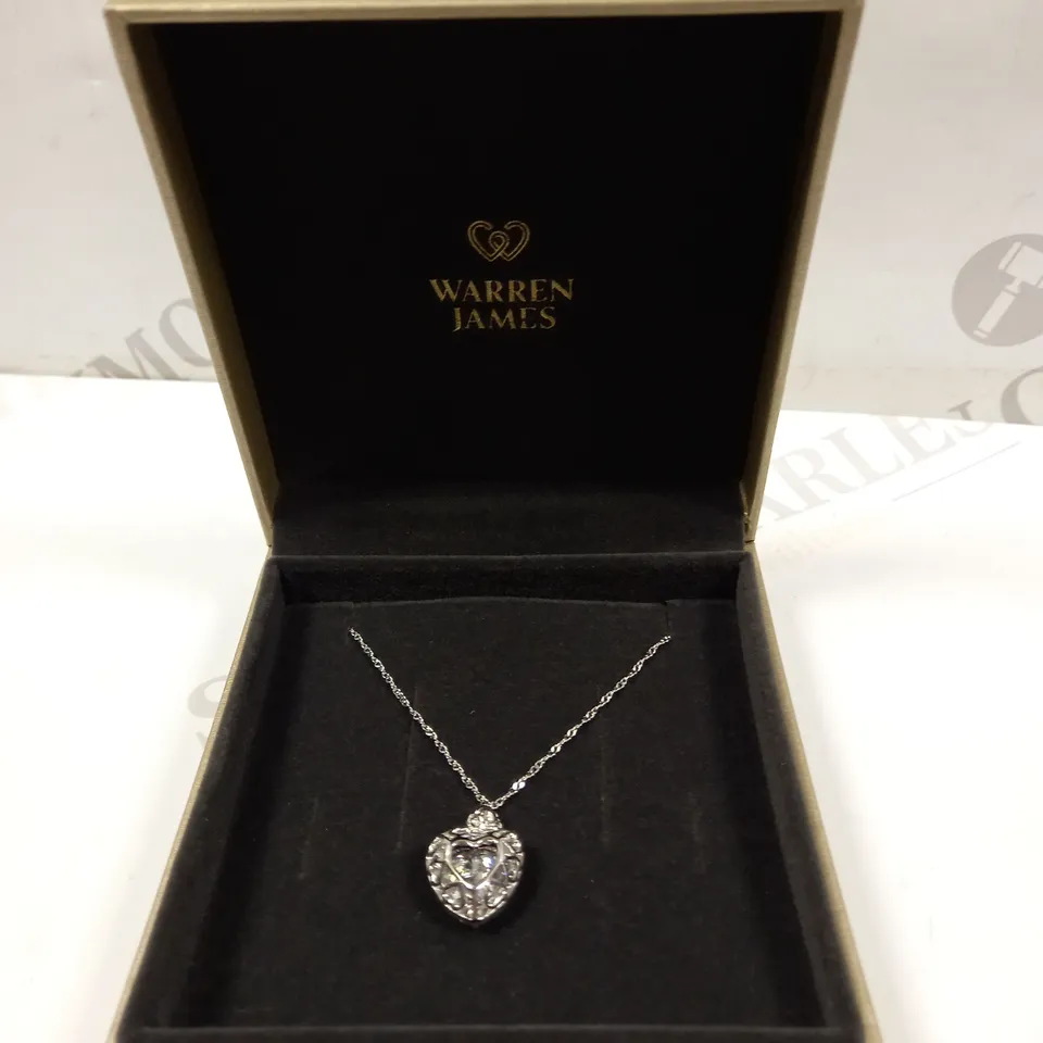 WARREN JAMES SILVER HEART ROPE CHAIN NECKLACE 