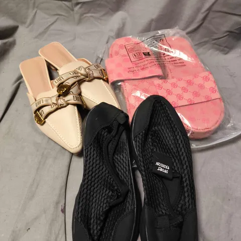 BOX OF APPROXIMATELY 15 ASSORTED PAIRS OF SHOES AND FOOTWEAR ITEMS IN VARIOUS COLOURS, STYLES, AND SIZES - COLLECTION ONLY