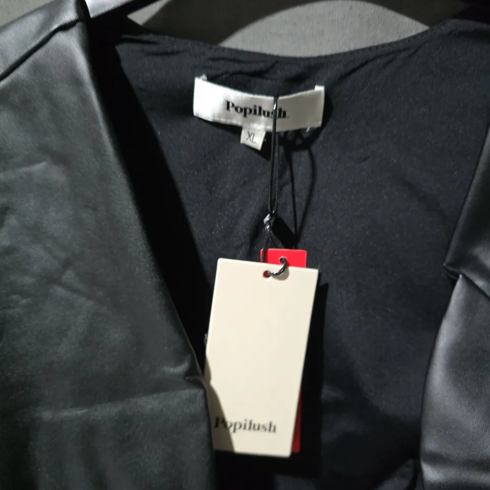 POPILUSH WOMEN'S BLACK CROPPED FAUX LEATHER JACKET – XL