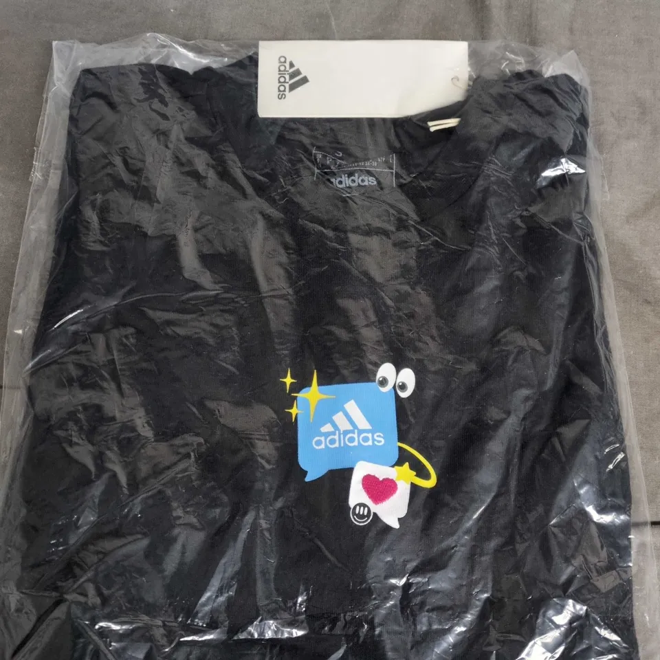 ADIDAS BLACK TOP WITH GRAPHIC PRINT – UK SIZE S 