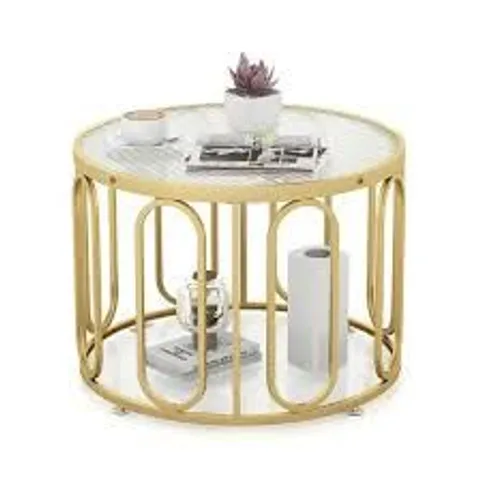 BOXED COSTWAY GOLDEN TEMPERED GLASS ROUND COFFEE TABLE