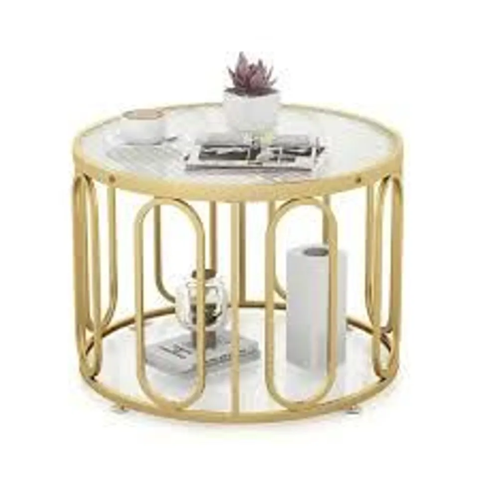 BOXED COSTWAY GOLDEN TEMPERED GLASS ROUND COFFEE TABLE