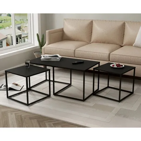 BOXED ELENNA METAL COFFEE TABLE WITH NEST OF 2 TABLES - BLACK (1 BOX)