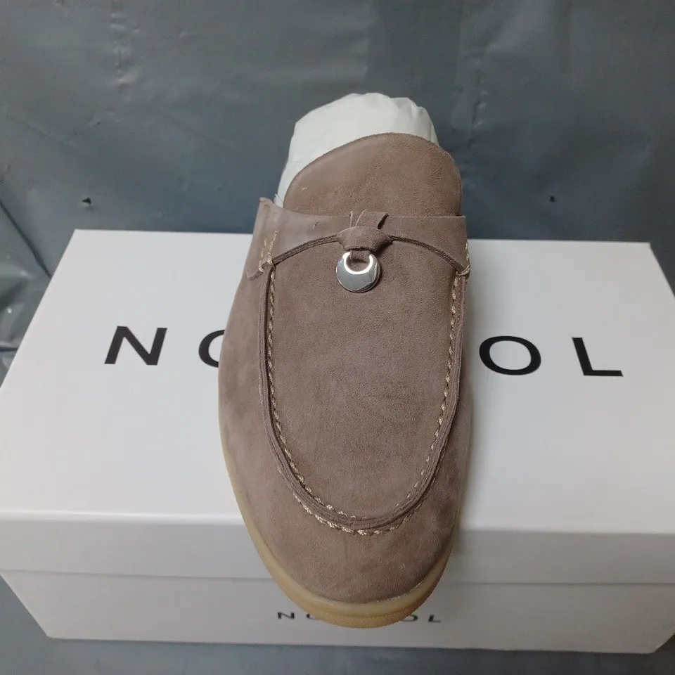 BOXED PAIR OF NOKWOL JESSIE FAWN SUEDE IN GREY - SIZE 39
