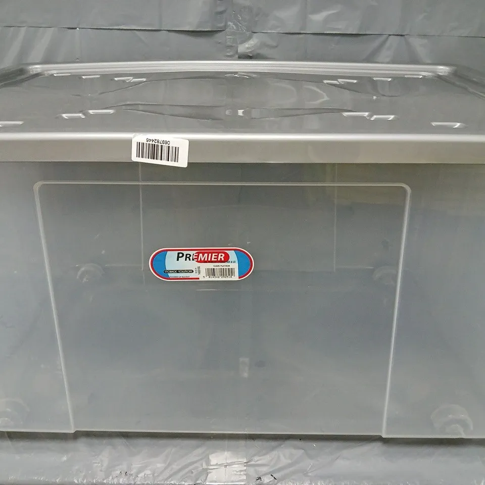 PREMIER 150L WHEELED STORAGE BOX & LID IN CLEAR/PLATINUM