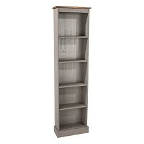 BOXED CORONA ANTIQUE WAX AND GREY TALL BOOKCASE (1 BOX)