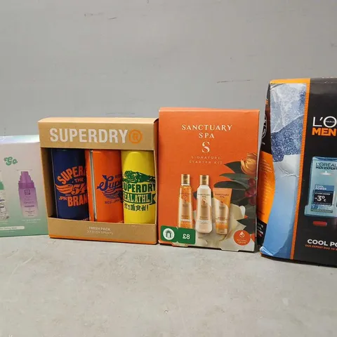 APPROXIMATELY 7 FRAGRANCE AND COSMETIC BOXSETS TO INCLUDE - L,OREAL MEN , SANCTUARY SPA , SUPERDRY BODY SPRAYS ETC