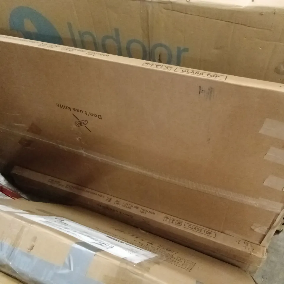 BOXED RECTANGULAR GLASS TOP DINING TABLE (2 BOXES)