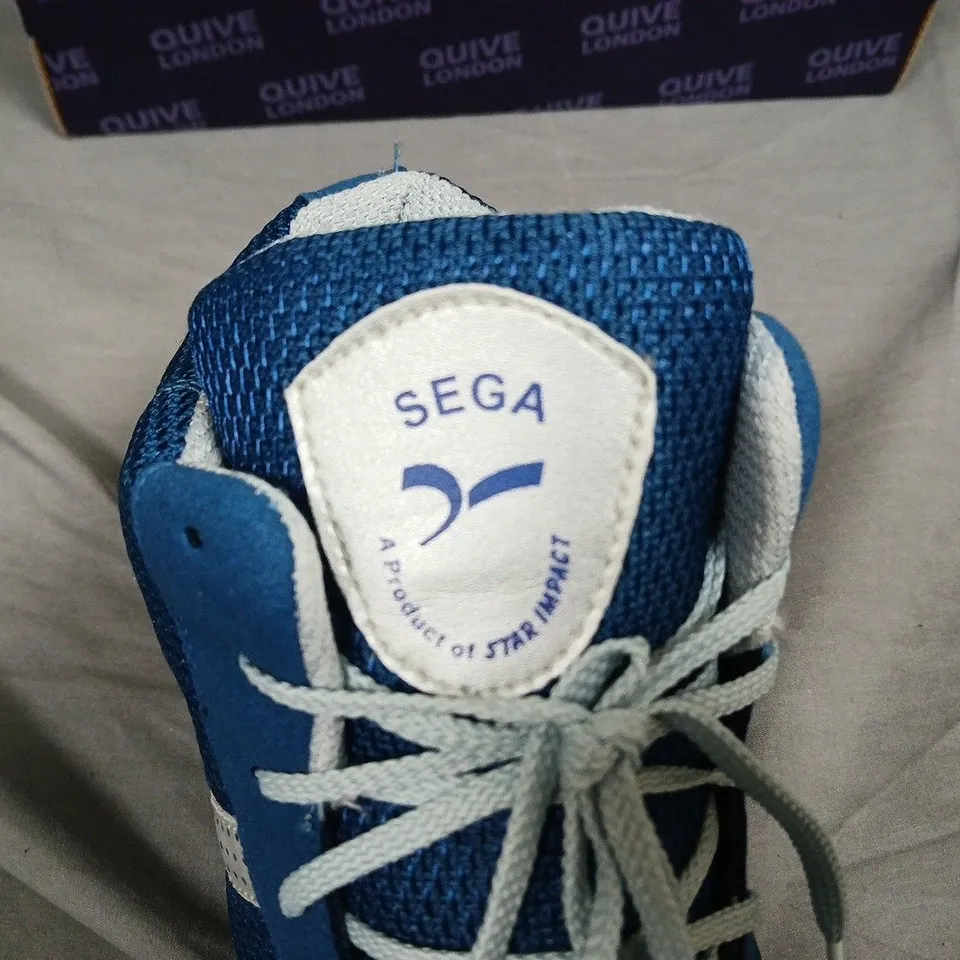BOXED BLUE HIGH-TOP SNEAKERS WITH SEGA LOGO ON TONGUE - UK 10